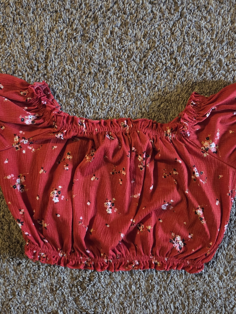 Red Floral Off-Shoulder Smocked Women's Top